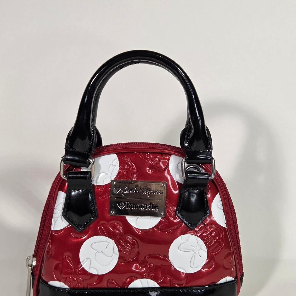 Loungefly Disney Minnie Mouse Red Polka Dot Embossed Mini Bowler Bag Handbag - Picture 3 of 6